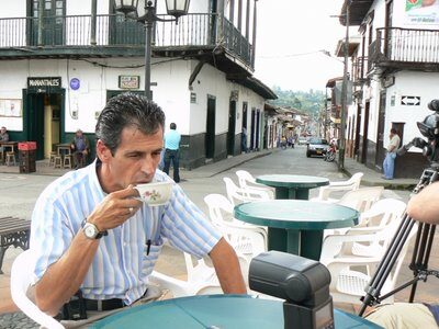 Bernardo Sips Coffee in El Retiro