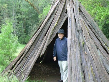 Inside the Miwok tipi.