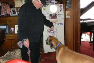 RD Beacon and Pinot in his hilltop bar in Elk Calif.