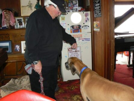 RD Beacon and Pinot in his hilltop bar in Elk Calif.