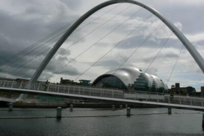 The Gateshead Millenial Bridge, in Newcastle-on-Tyne, England.