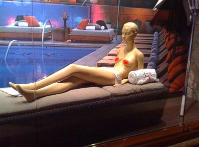 Topless pool manequin at the Mirage, Las Vegas