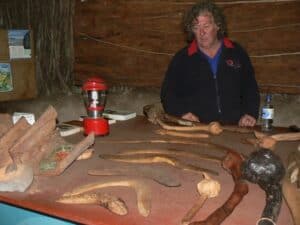 Brad West shows us boomerangs at Cape Otway Lighthouse.