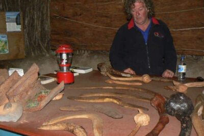 Brad West shows us boomerangs at Cape Otway Lighthouse.