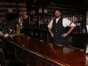 Saloon keeper at the Owl Bar, Sundance Resort in Utah.