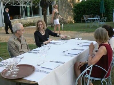 Outdoor dining at Chateau de Lassalle, Lot-en-Garonne, France.