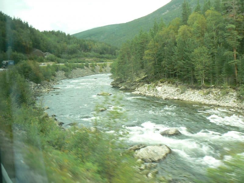 Along the Rauma River, near Andalsnes, Norway, where we took a bus after the tracks were damaged by a flood.