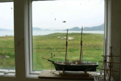 Looking out the window of Ornult Opdahl's studio in Godoy, Norway.
