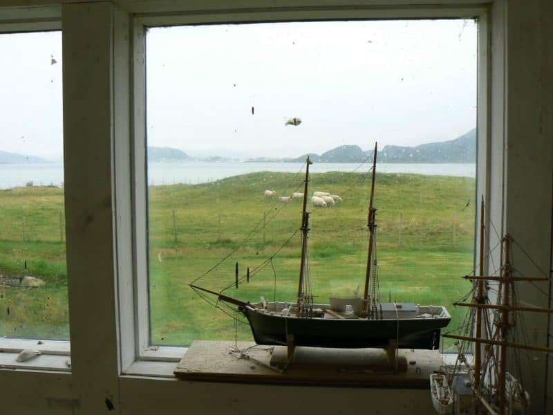 Looking out the window of Ornult Opdahl's studio in Godoy, Norway.