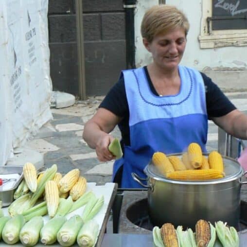 Corn seller in Zagreb, Croatia. People never eat corn at home, only on the streets.
