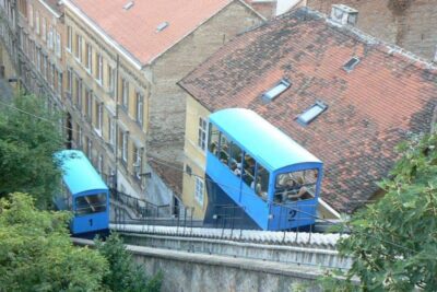 The funicular the connects the upper with the lower parts of Zagreb Croatia.