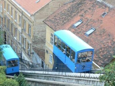 The funicular the connects the upper with the lower parts of Zagreb Croatia.