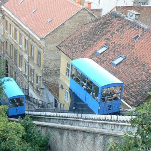 The funicular the connects the upper with the lower parts of Zagreb Croatia.