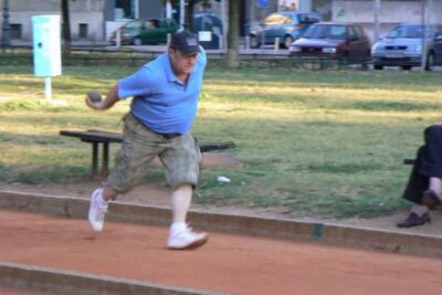 Playing bocce in a Zagreb park on a Sunday afternoon.