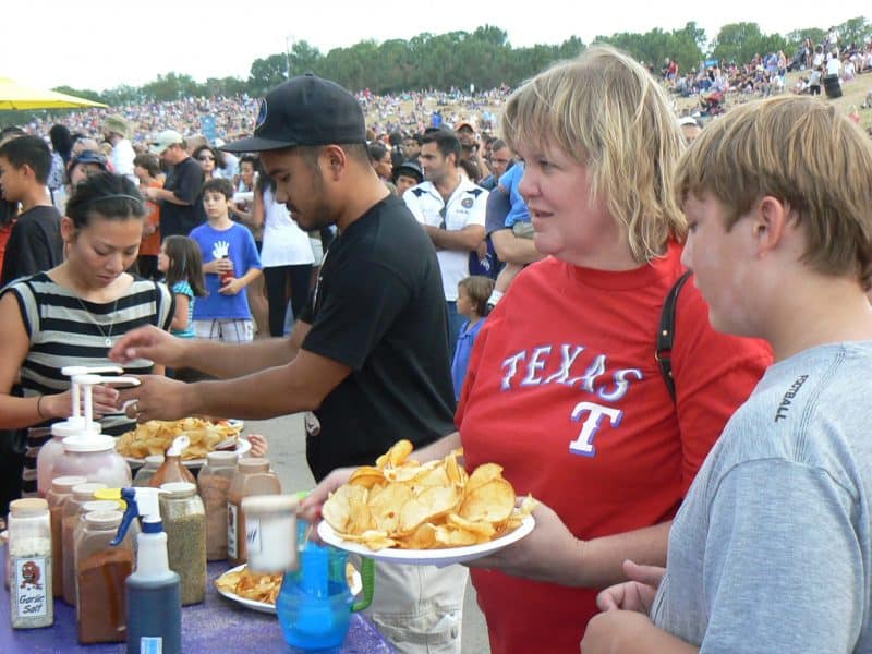 Texas-sized plate of fried potatoes at Plano Balloon Festival.