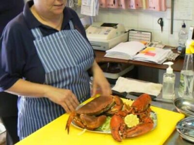 Gil Reacord, fishmonger in Aberyfi, Wales.