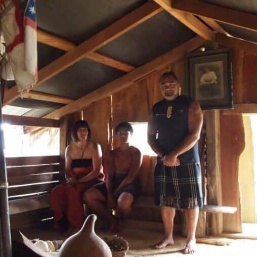 Judy, her grandson, and Hone at the Maori ceremony.