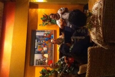 Hawaiian musicians at Travaasa play music for hula.