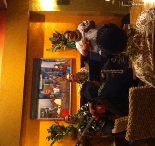 Hawaiian musicians at Travaasa play music for hula.