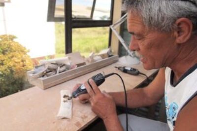 Jim Taranaki, a bone carver in Opamere, Far North New Zealand.