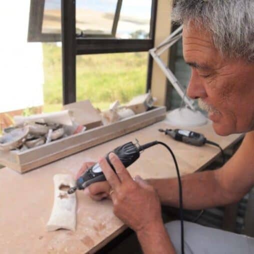 Jim Taranaki, a bone carver in Opamere, Far North New Zealand.