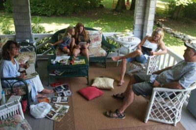 On the porch at Altamont, the big house in Eagles Mere, PA