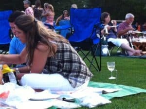 Wineglass holders are common accoutrements for any fashionable Tanglewood picnic. Max Hartshorne photo.