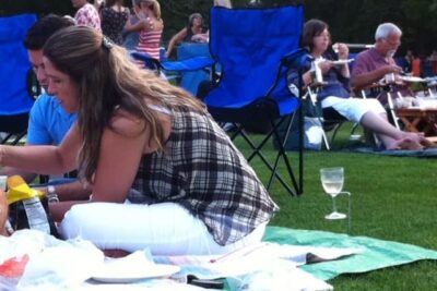 Wineglass holders are common accoutrements for any fashionable Tanglewood picnic. Max Hartshorne photo.