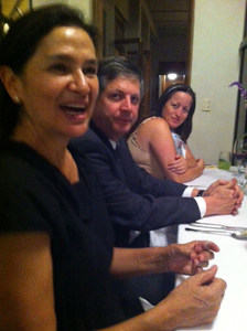 Monica at dinner with Fernando Estandia of the British Embassy and writer Kristine Hansen in her home.