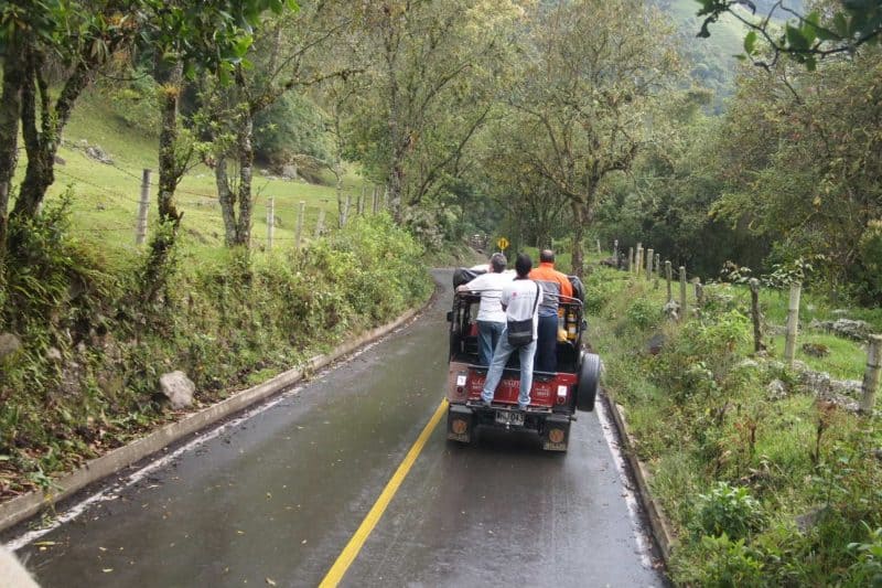 Traveling by Jeep through the Corcora Valley, Colombia.