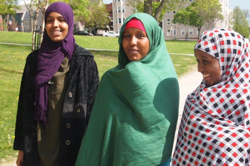 Somali girls in a park in Lewiston, Maine.