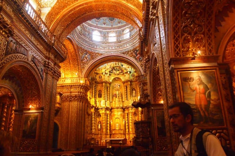 Inside the golden La Compania church.
