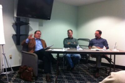 Attorney Scott Foster, Jeff Rutherford and Don Lesser talk about the terrible Tech tax tonight in Northampton.
