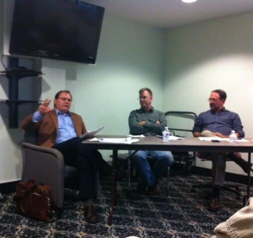 Attorney Scott Foster, Jeff Rutherford and Don Lesser talk about the terrible Tech tax tonight in Northampton.