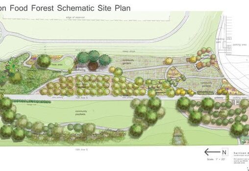 A diagram of the Beacon Food Forest, to be built in Seattle, where people can forage food for free.