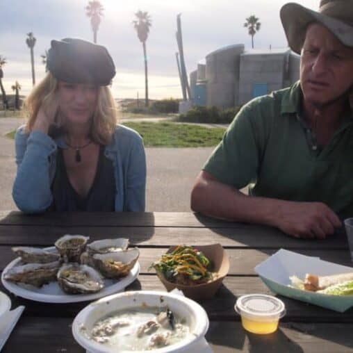 Mark Rey, of the Jolly Oyster, a food truck that sells their own farmed oysters on the Ventura beach.