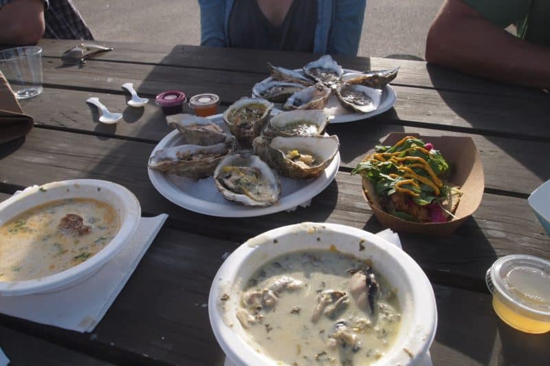 Oyster and clam dishes made in the Jolly Oyster's food truck in Ventura.