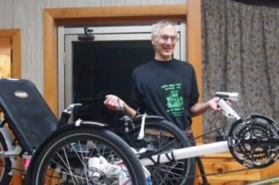 Peter Talmage owns two electric bikes, one a recumbent and another the enclosed ELF bike.