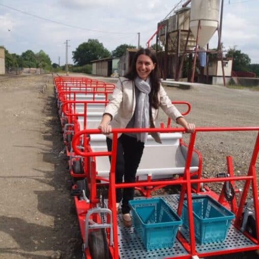 The Velo-Rail of Armagnac is a pedal powered machine that rides the rails on a 9 km course in Nogaro, France.