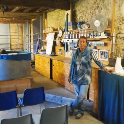 Denise Simeon-Lambert in her dye shop in Lectoure, France.