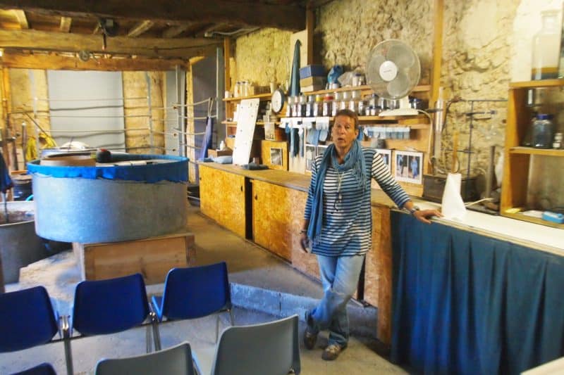 Denise Simeon-Lambert in her dye shop in Lectoure, France.