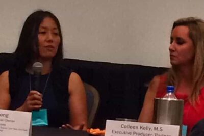 Irene Wong and Colleen Kelly, two television travel show producers who spoke at PRSA today.