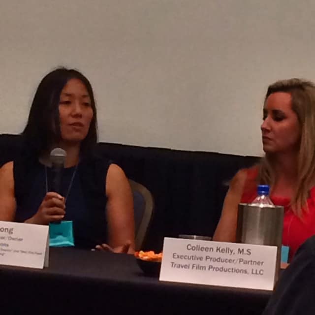 Irene Wong and Colleen Kelly, two television travel show producers who spoke at PRSA today.