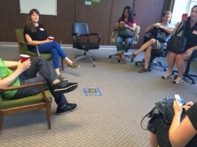 A group gathered at Eastworks last night to talk about starting a cooperative work space in the building.