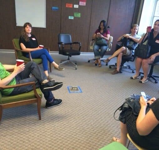 A group gathered at Eastworks last night to talk about starting a cooperative work space in the building.