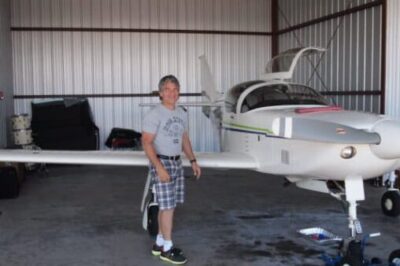 Bruce's plane in his hangar, doing the pre-check before take-off.