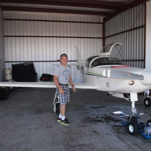Bruce's plane in his hangar, doing the pre-check before take-off.