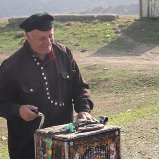 A friendly accordian man outside Mtskheta Church.