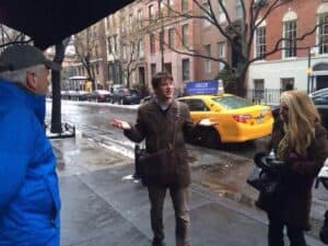 Jason of Walks of New York, outside Babbo, a Mario Batali restaurant.