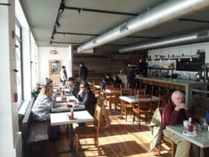 The sunny Bread and Butter Restaurant is the second business to open at the former Cowls Lumber sawmill complex in North Amherst.